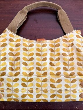 Orla Kiely Yellow and Tan Leaf-Print Hobo Bag.  Shoulder bag